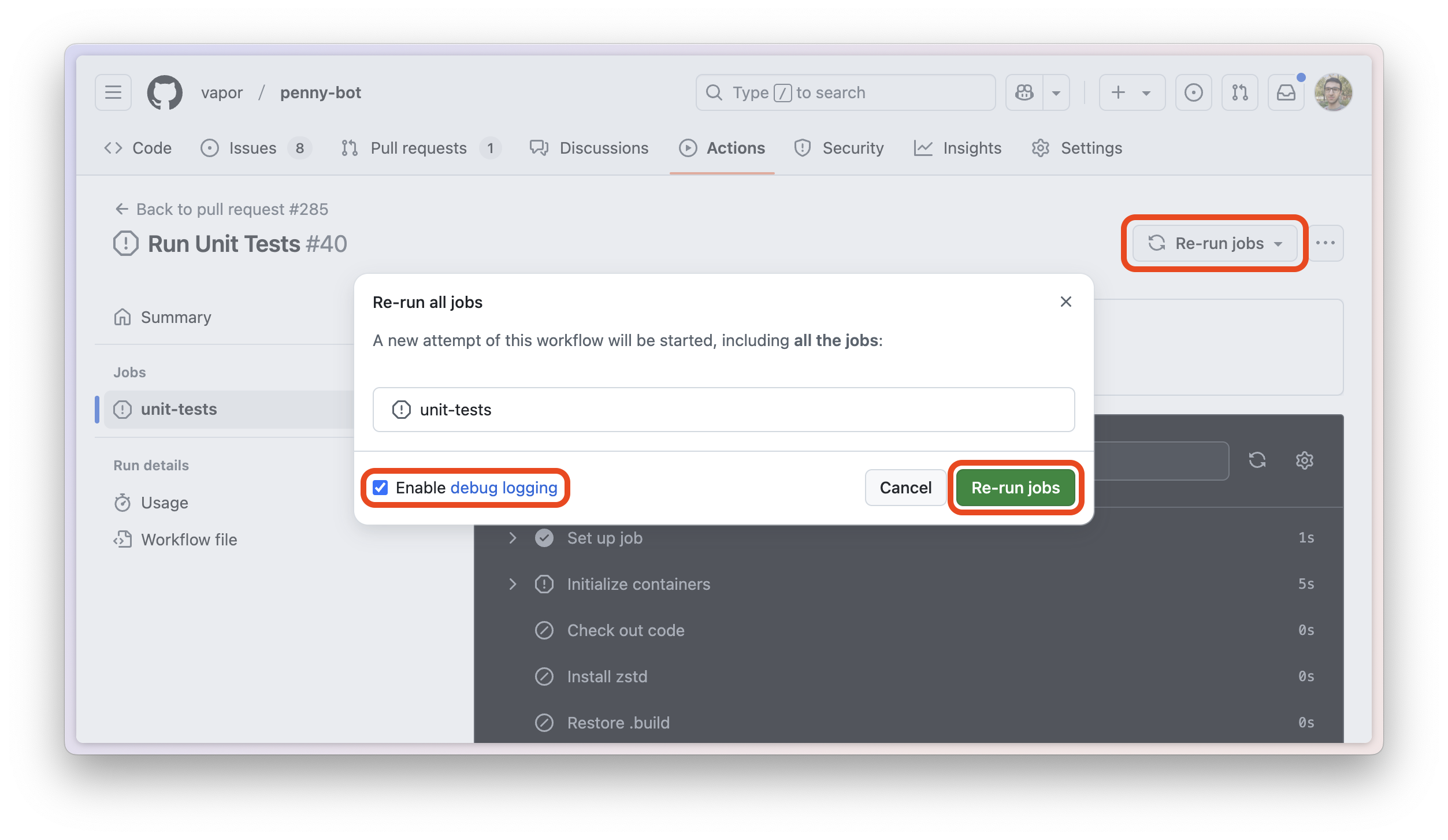 Trigger a Debug Re-run in GitHub UI